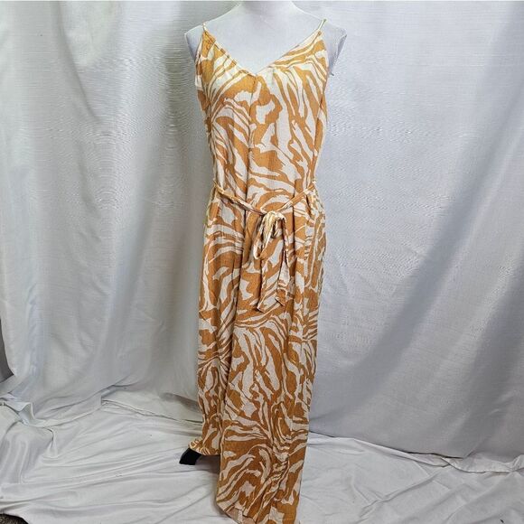 H&M Gold Tropical Sleeveless Flowy Jumpsuit Size Large - Picture 5 of 13